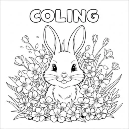 Página para colorear de conejo con flores primaverales