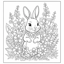 Desenho de Coelho com Flores para Colorir