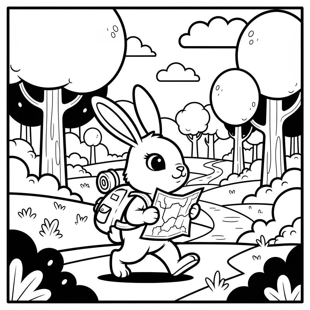 Desenho de Coelho e Aventura para Colorir