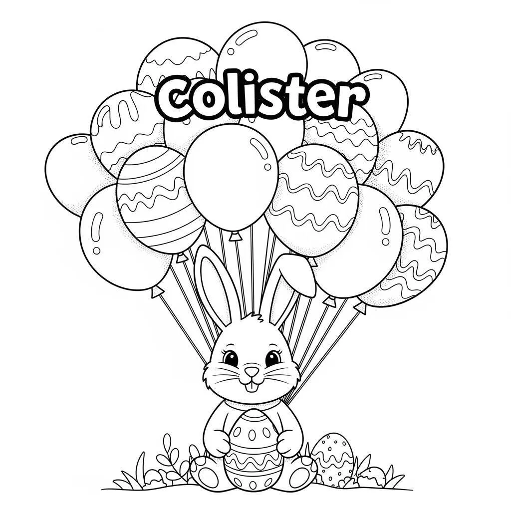 Desenho-de-Coelho-e-Baloes-de-Pascoa-para-Colorir Desenho de Coelho e Balões de Páscoa para Colorir