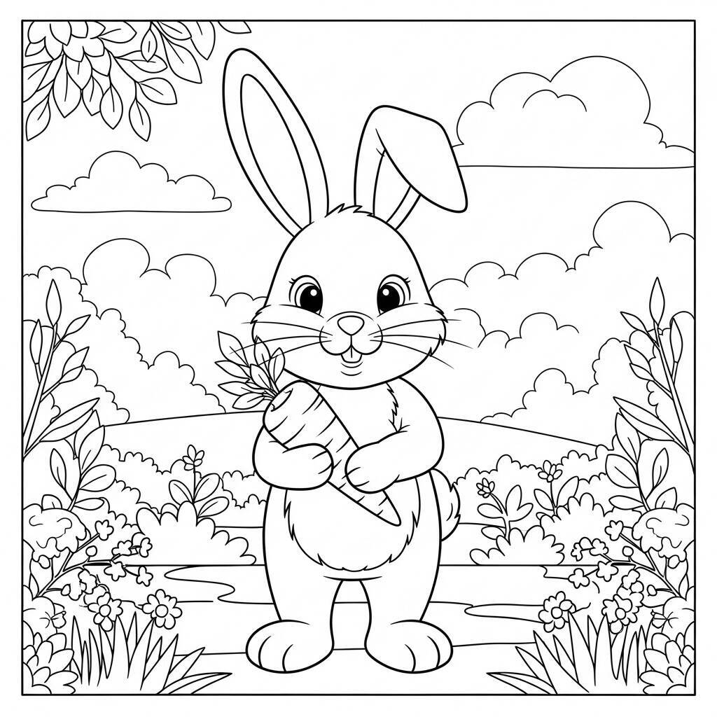 Desenho de Coelho e Cenouras para Colorir