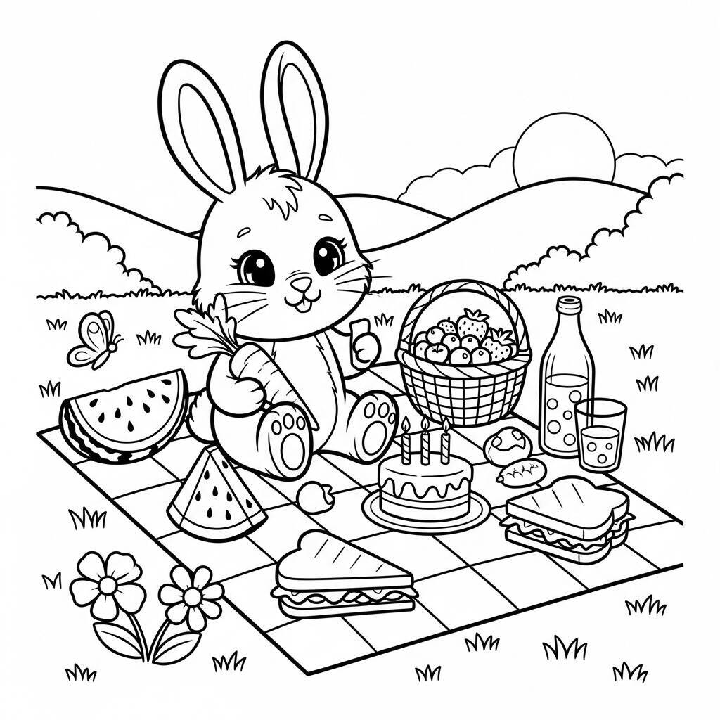 Desenho de Coelho e Comida para Colorir
