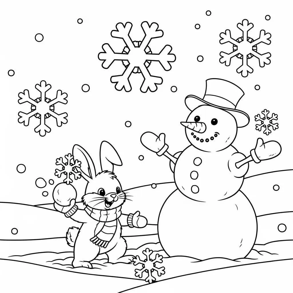 Desenho de Coelho na Neve para Colorir