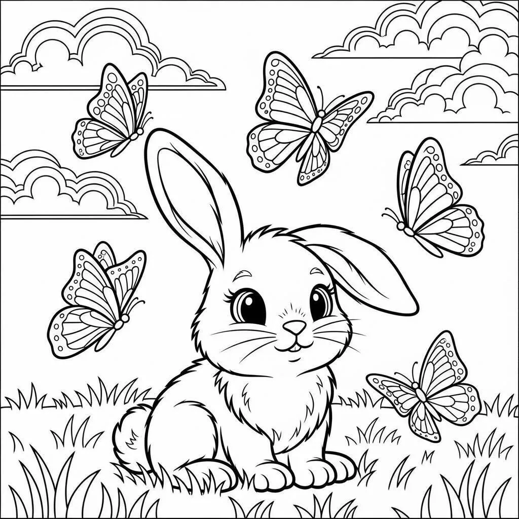 Desenho-de-Coelho-no-Campo-para-Colorir Desenho de Coelho no Campo para Colorir