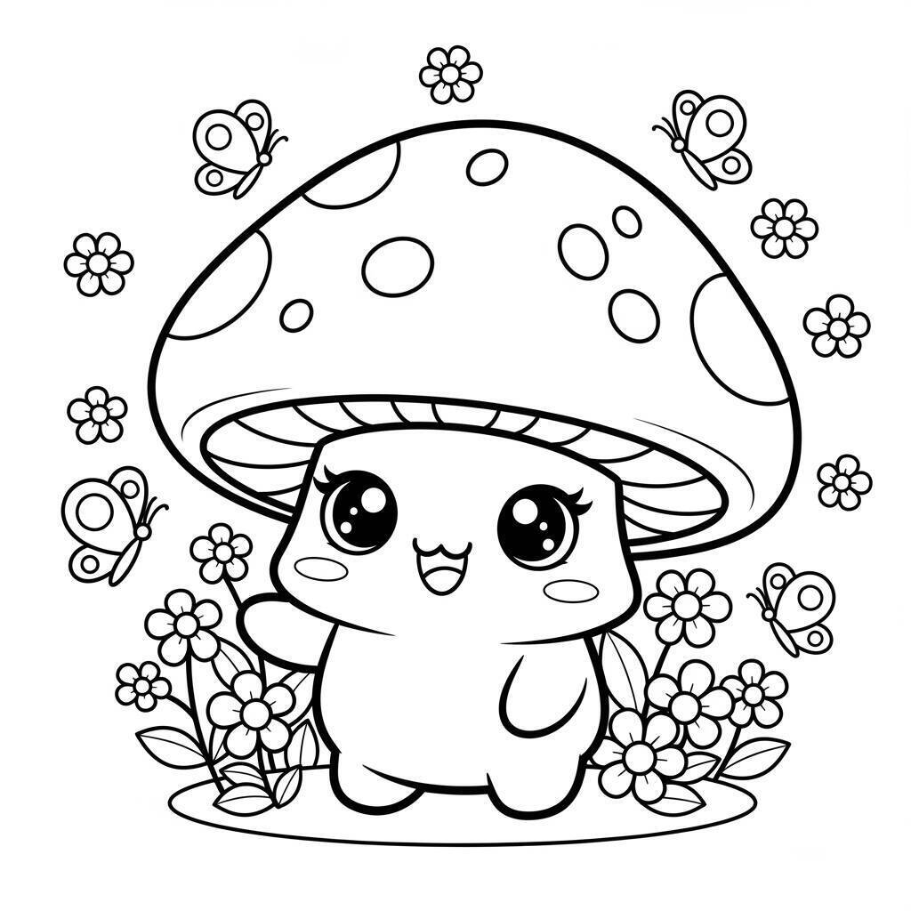 Coloriage de champignon Kawaii