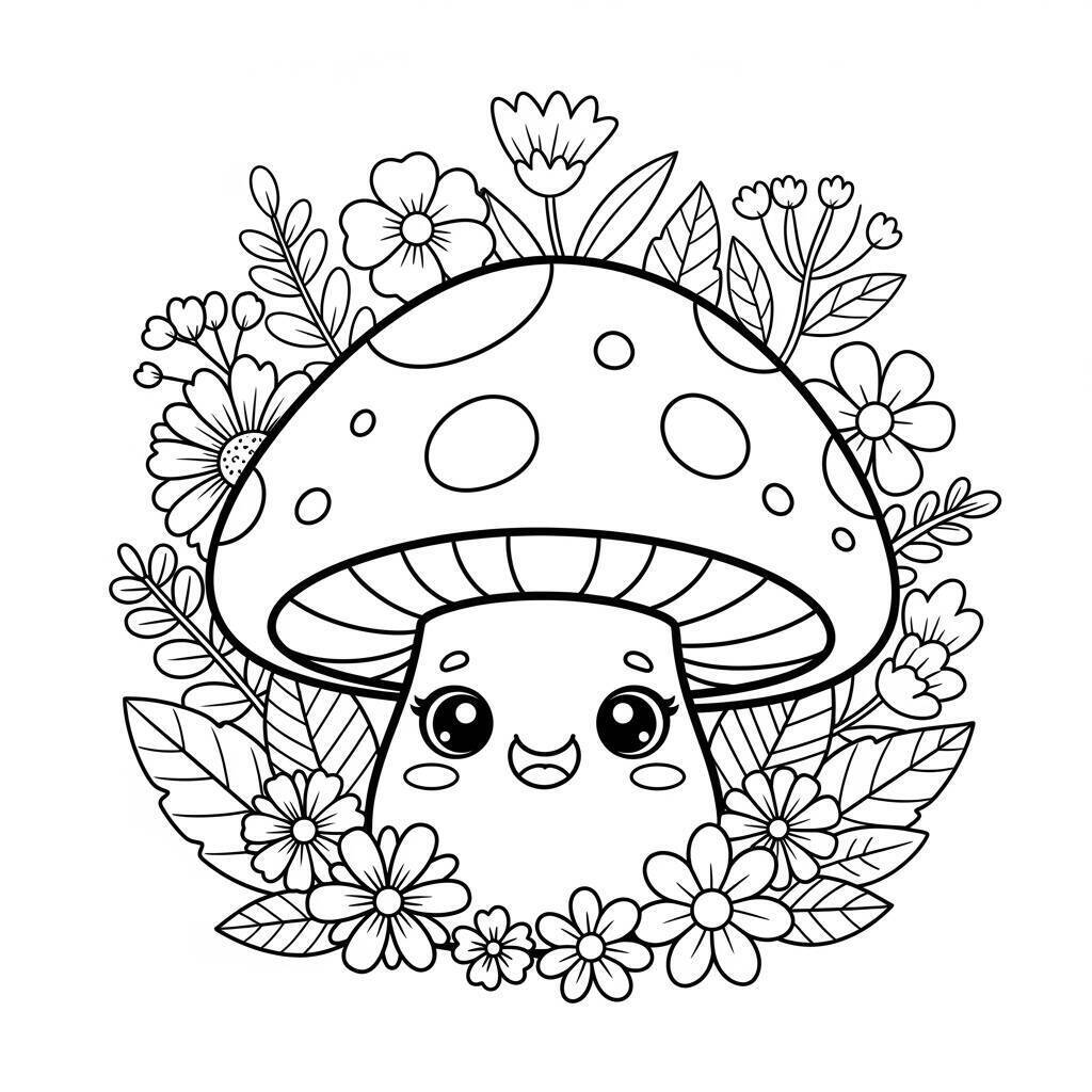 Coloriage de champignon Kawaii