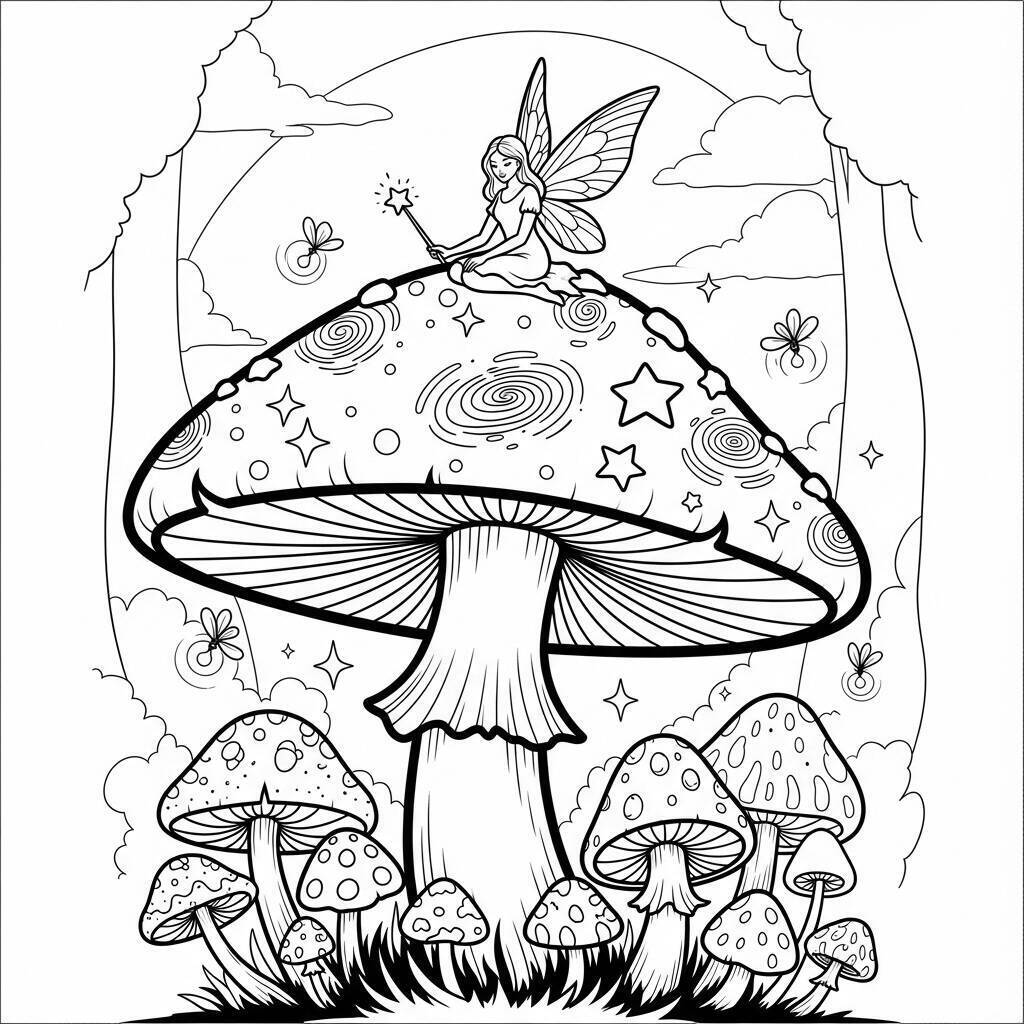 Coloriage de champignons magiques