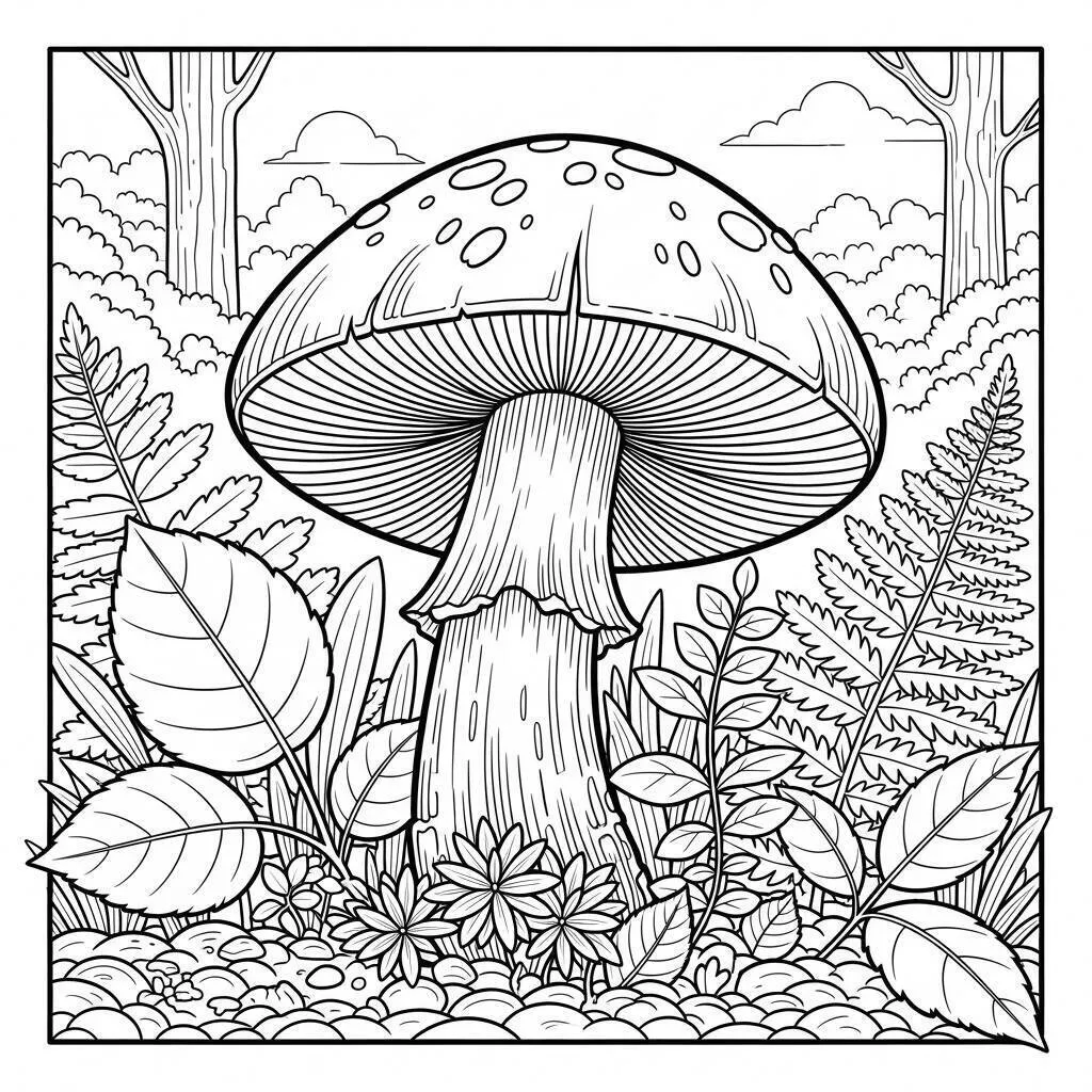 Desenho-de-Cogumelo-Realista-para-Colorir Desenho de Cogumelo Realista para Colorir