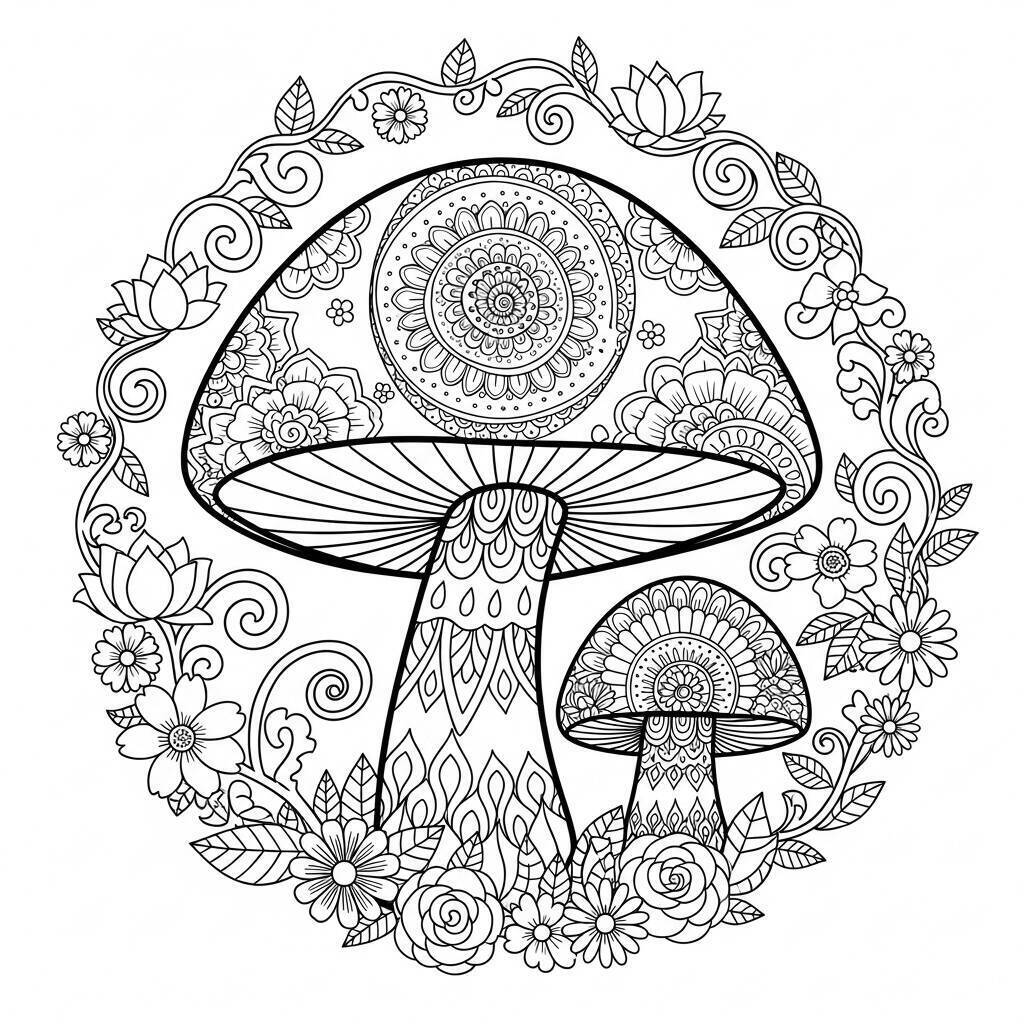 Dessin de champignon avec des motifs à colorier