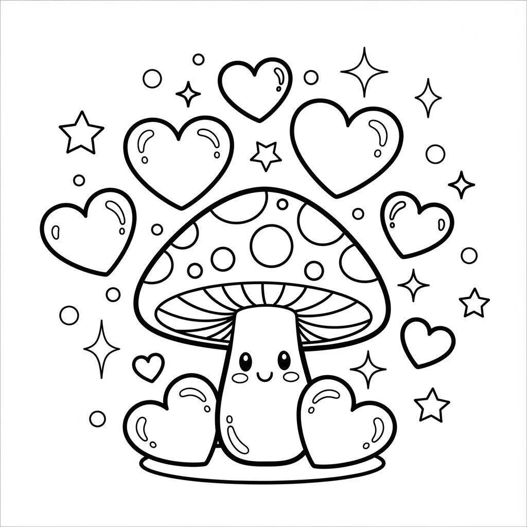 Desenho de Cogumelo e Coração para Colorir