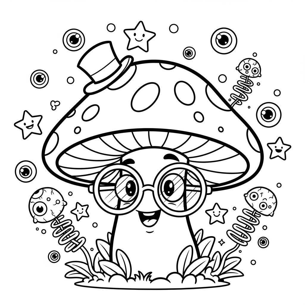 Coloriage de champignon de style dessin animé