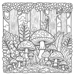 Desenho de Cogumelo em uma Floresta para Colorir