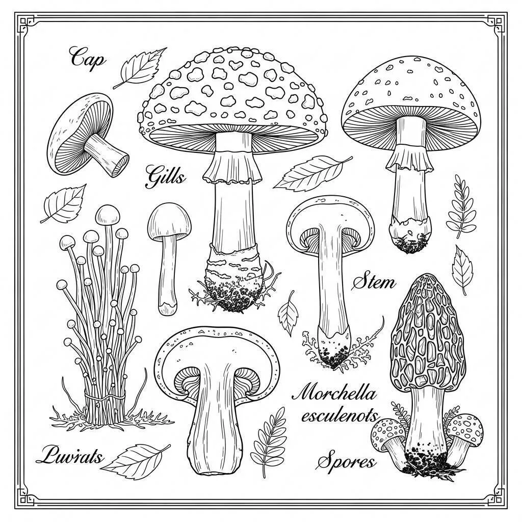 Desenho de Cogumelo no Estilo Vintage para Colorir