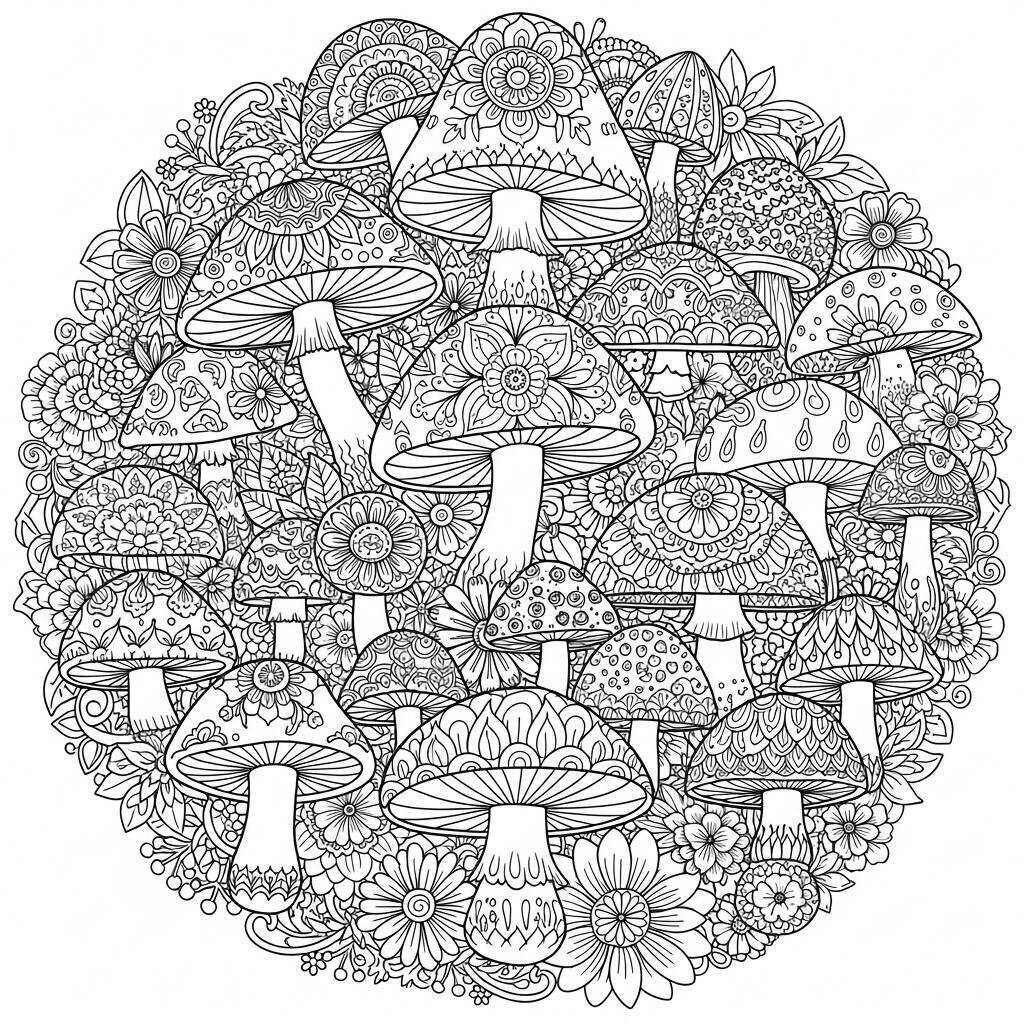 Coloriage de champignons pour adultes