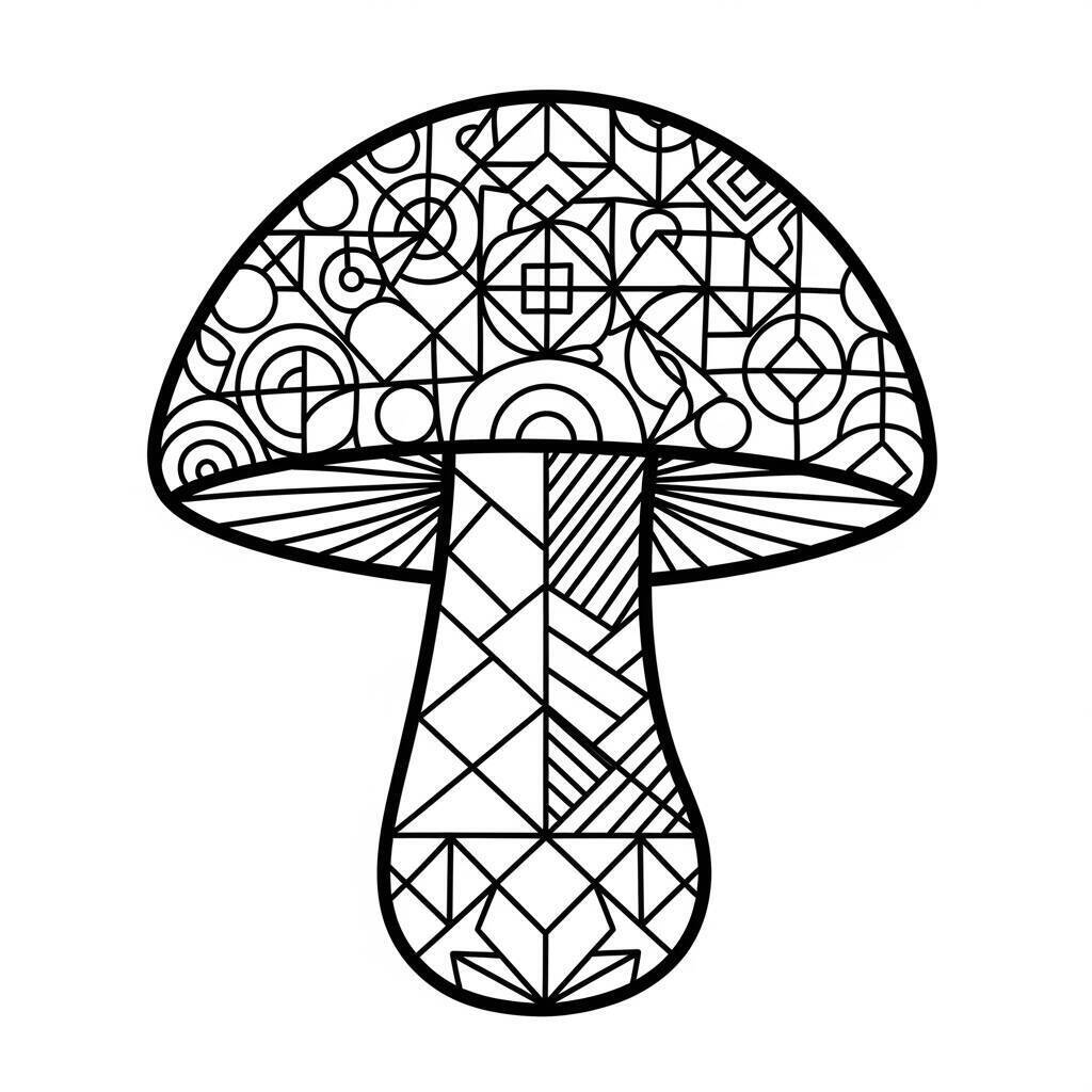 Page de coloriage de champignons avec des détails géométriques