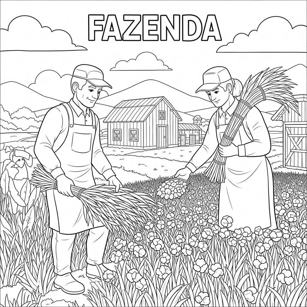 Desenho de Colheita na Fazenda para Colorir