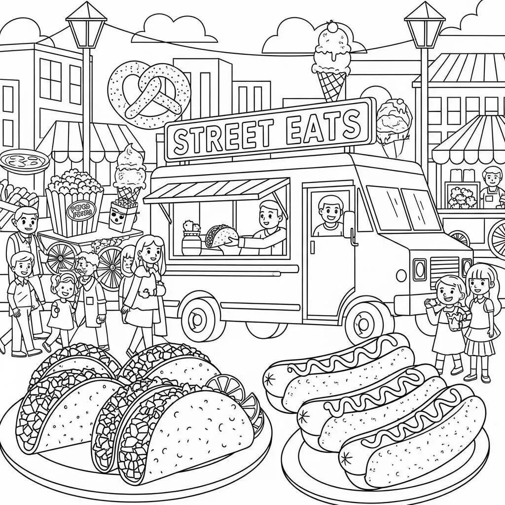 Desenho de Comidas de Rua para Colorir