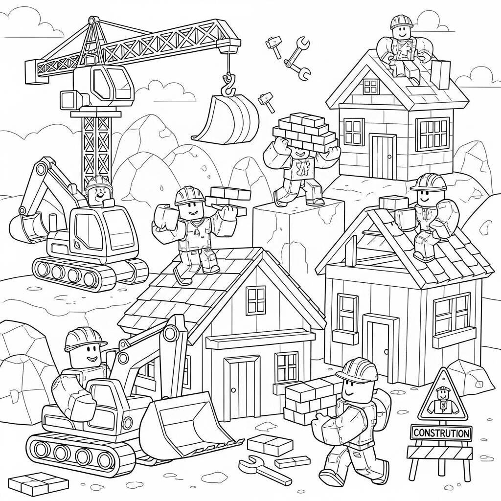 Desenho de Construção do Roblox para Colorir