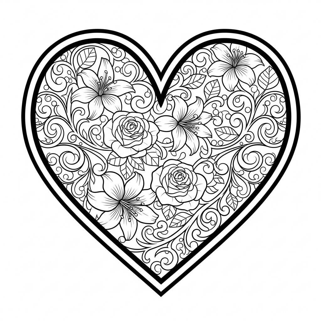 Coloriage coeur décoré