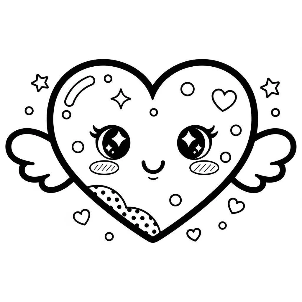 Desenho de Coração Kawaii para Colorir