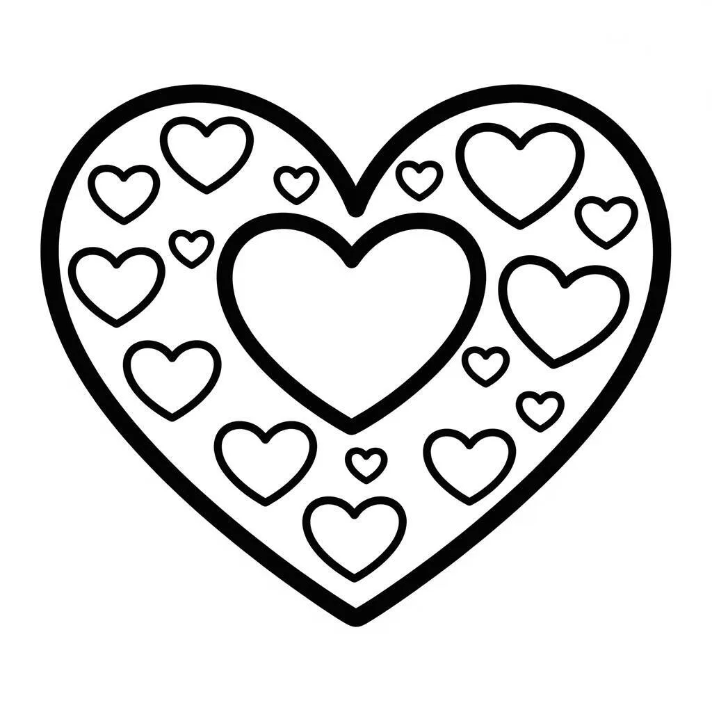 Desenho de Coração com Corações Menores para Colorir
