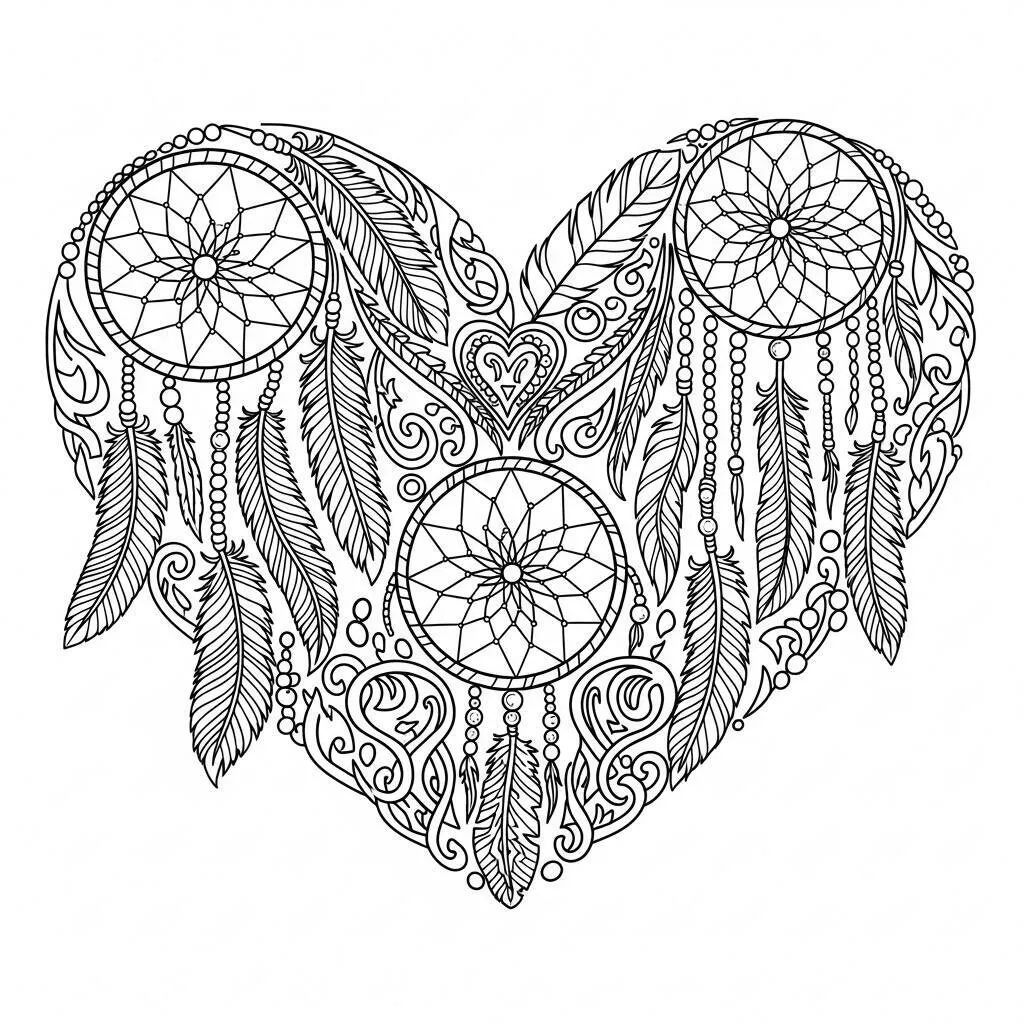 Desenho de Coração com Estilo Boho para Colorir