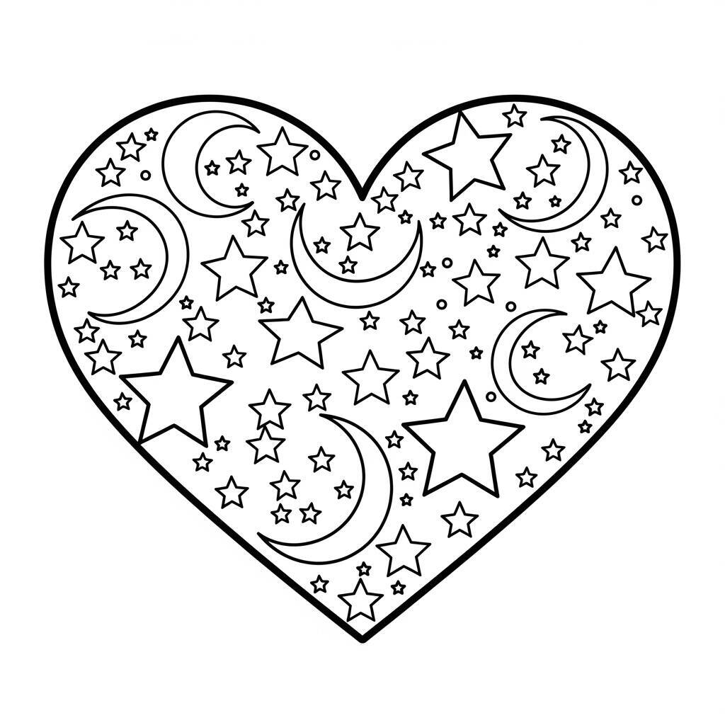 Coloriage Coeur avec étoiles