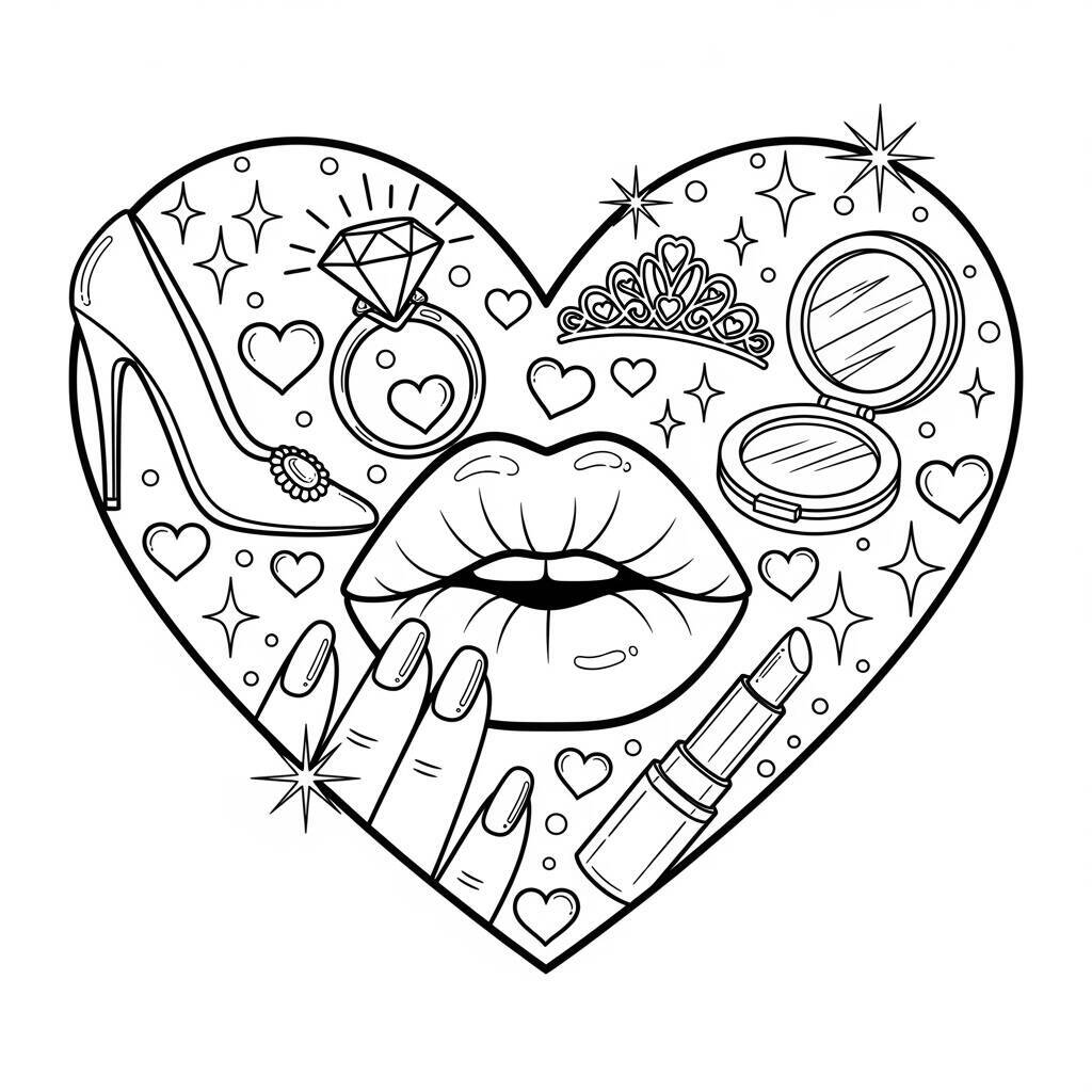 Coloriage coeur avec lèvres
