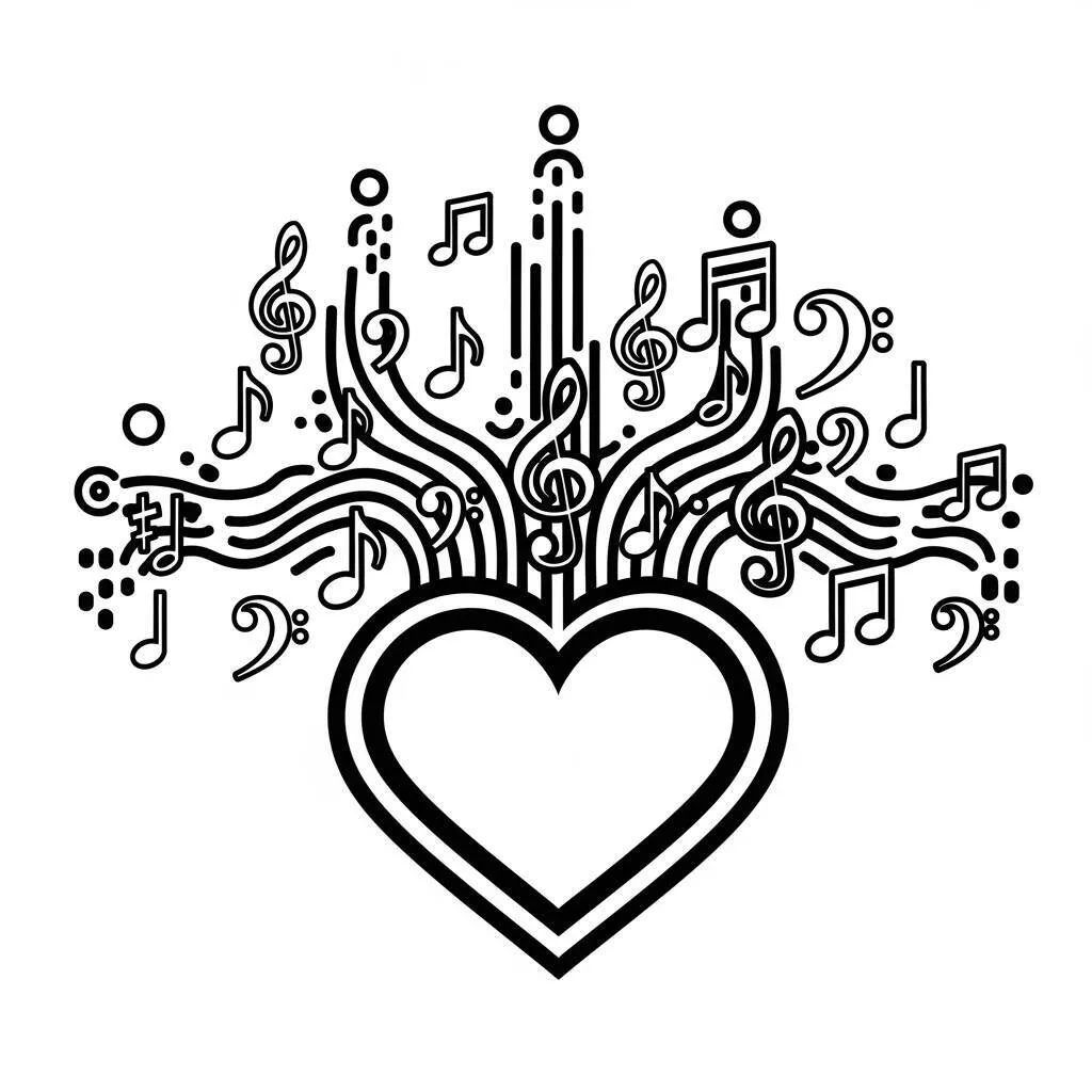 Desenho de Coração com Onda Sonora para Colorir
