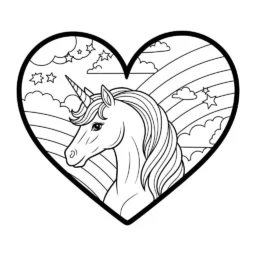 Desenho de Coração com Unicórnio para Colorir