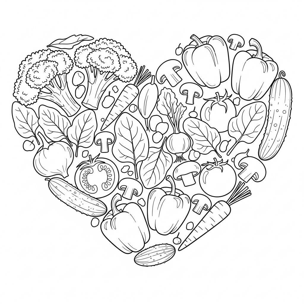 Coloriage Coeur avec des légumes