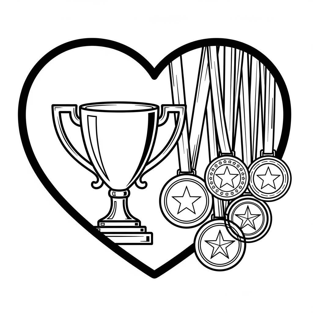 Dessin de coeur avec les gagnants à colorier