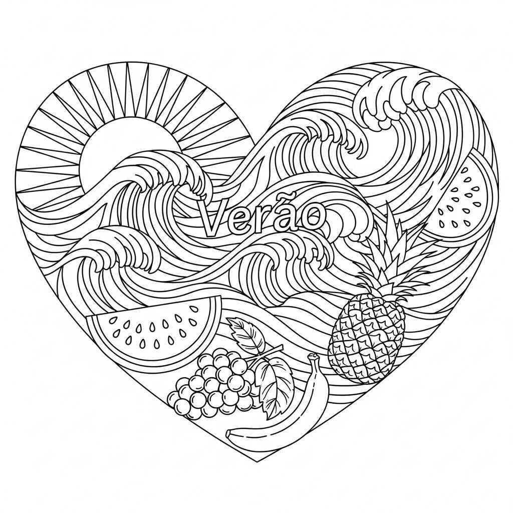 Desenho-de-Coracao-de-Verao-para-Colorir Desenho de Coração de Verão para Colorir