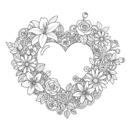 Desenho de Coração e Flores para Colorir