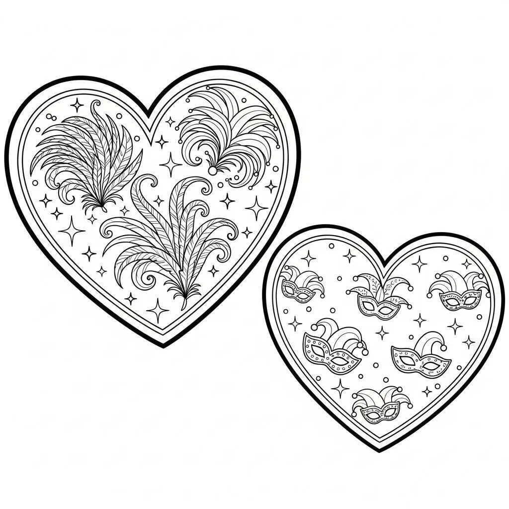 Desenho de Corações de Carnaval para Colorir