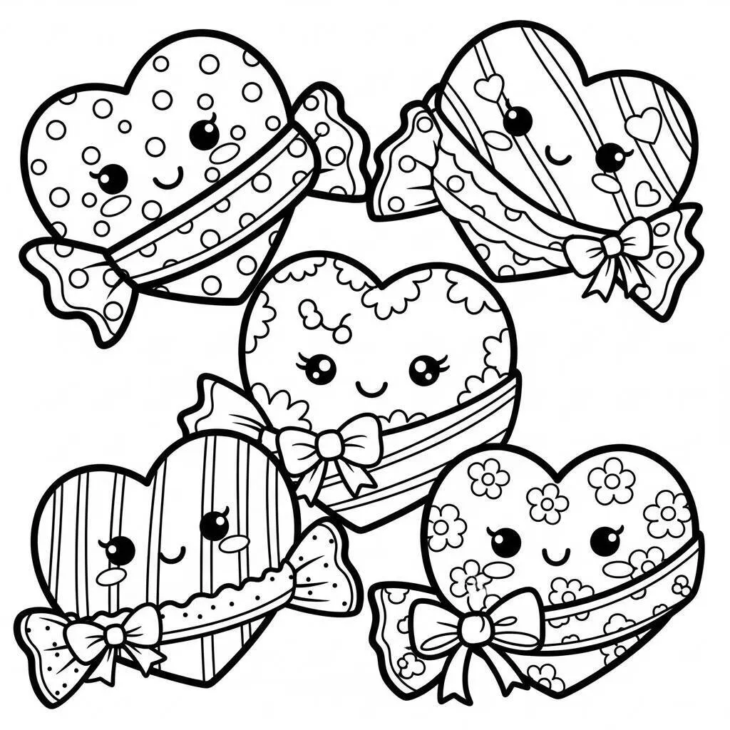 Desenho de Corações de Chocolate Kawaii para Colorir