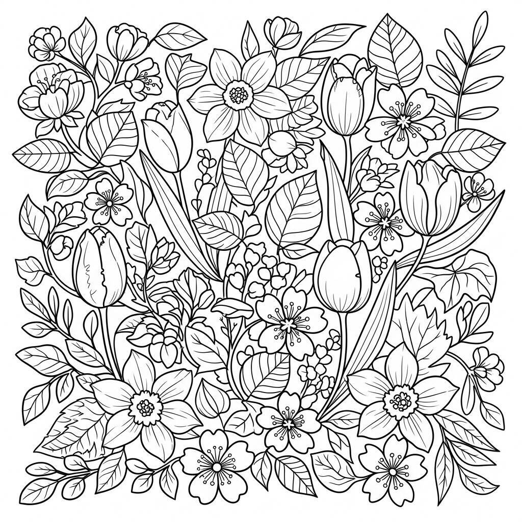 Desenho de Cores e Texturas de Primavera para Colorir
