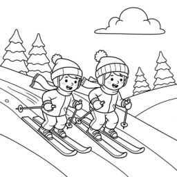 Desenho de Crianças Esquiando para Colorir
