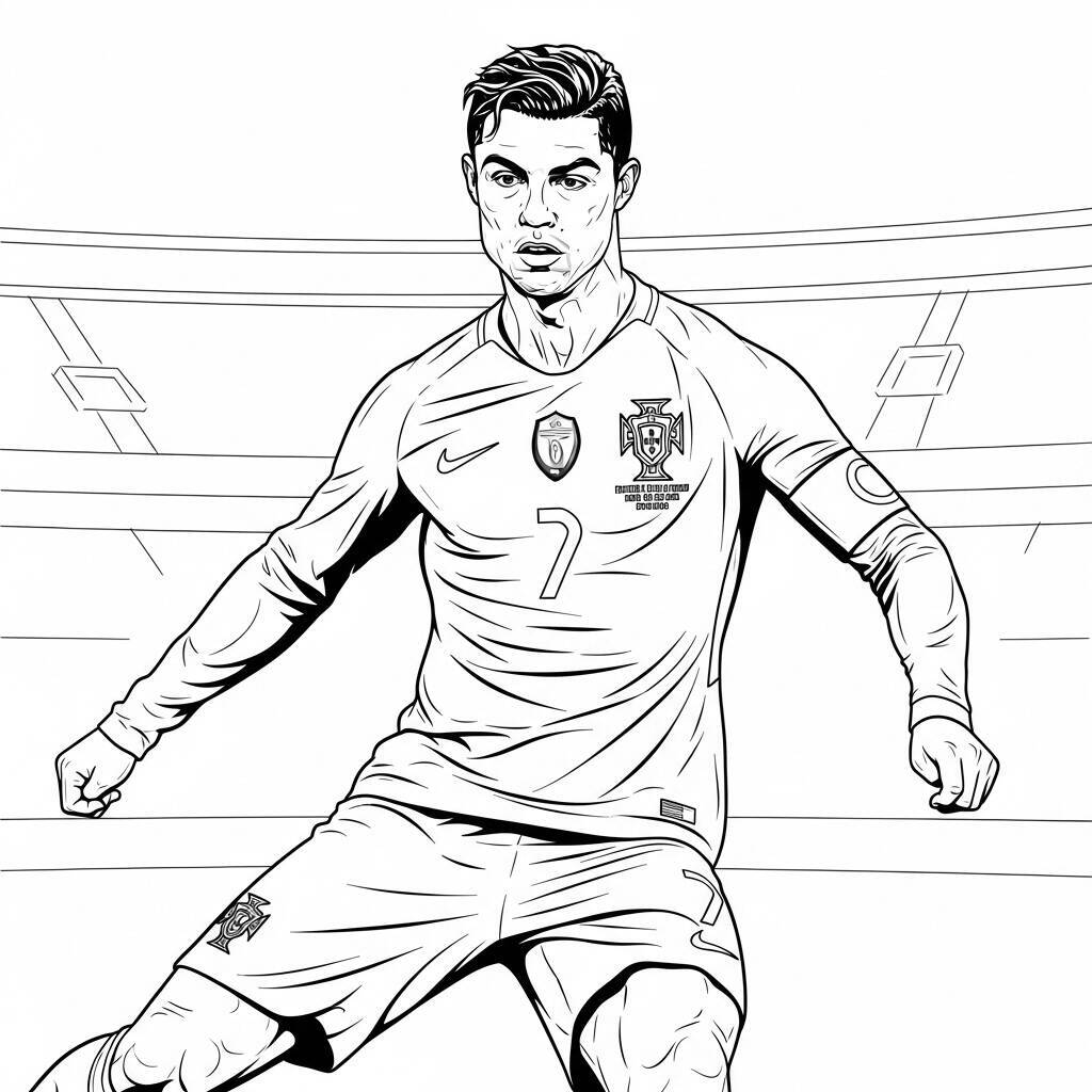 Desenho de Cristiano Ronaldo Com a Camisa da Seleção para Colorir