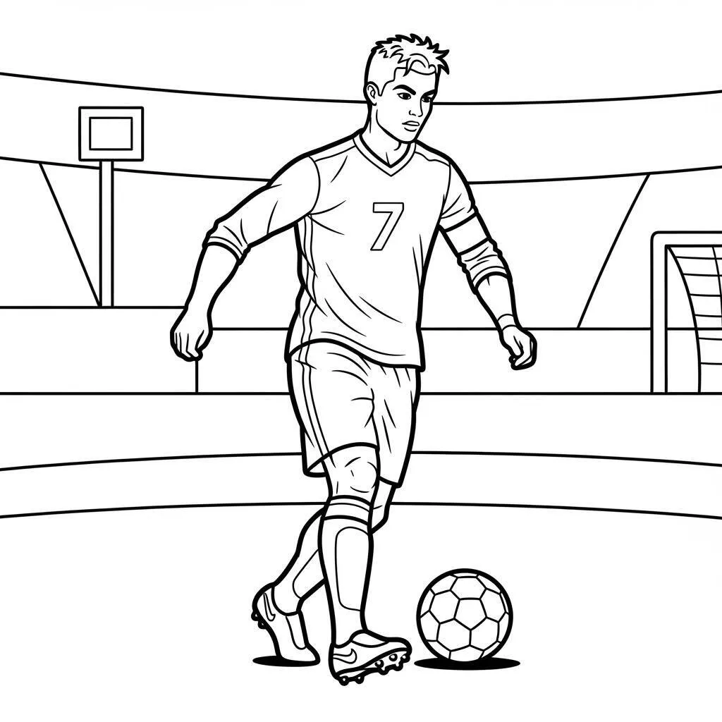 Desenho de Cristiano Ronaldo Jogando Futebol para Colorir