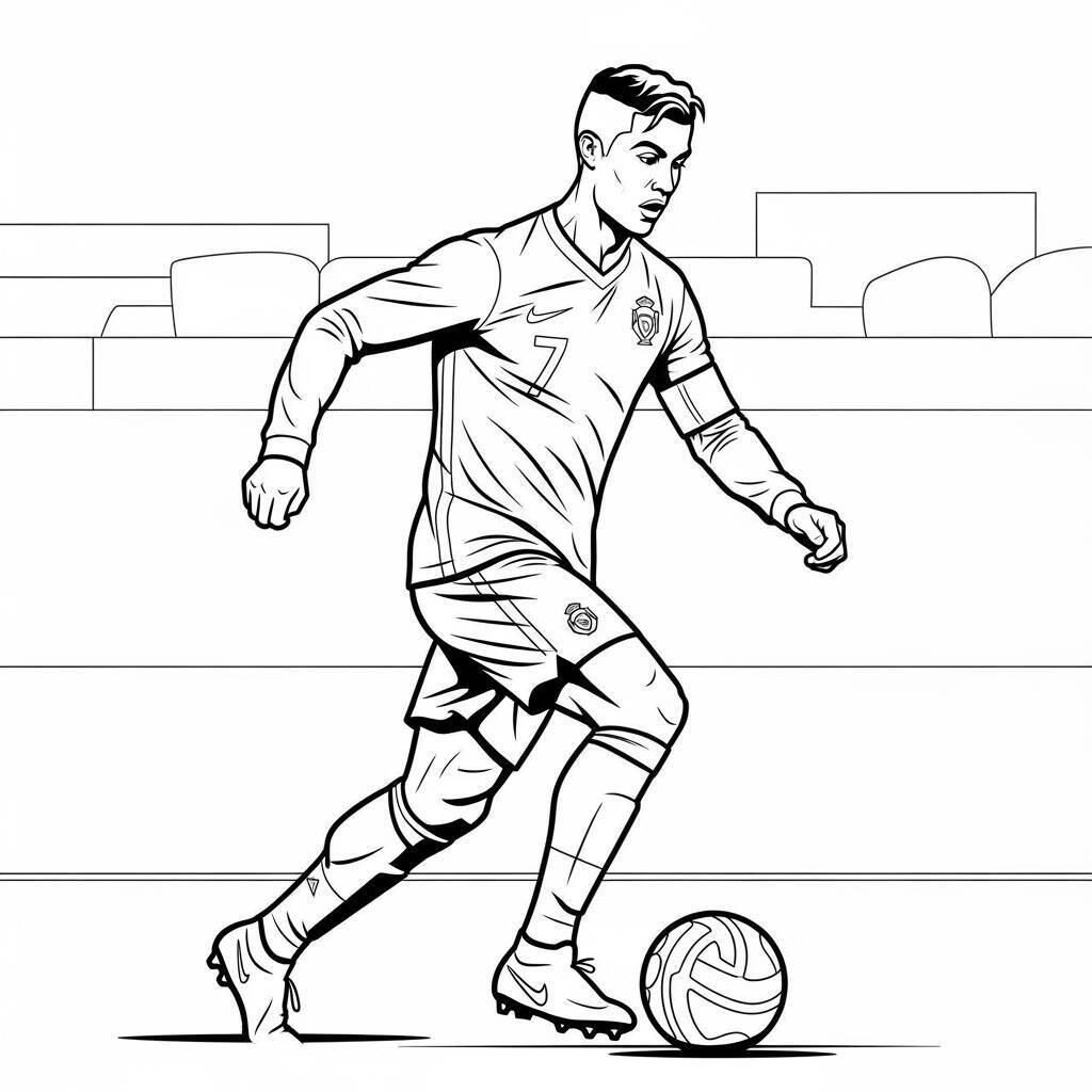 Desenho de Cristiano Ronaldo com a Bola para Colorir