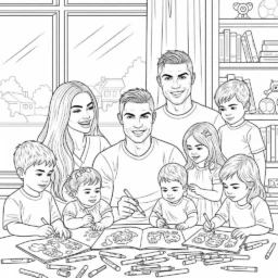 Desenho de Cristiano Ronaldo com a Família para Colorir