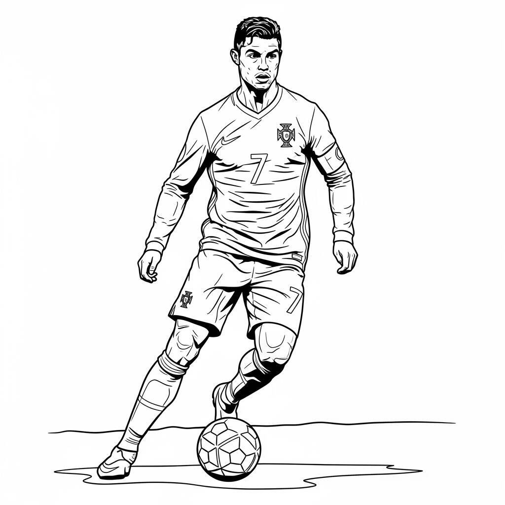 Desenho de Cristiano Ronaldo com o Número 7 para Colorir