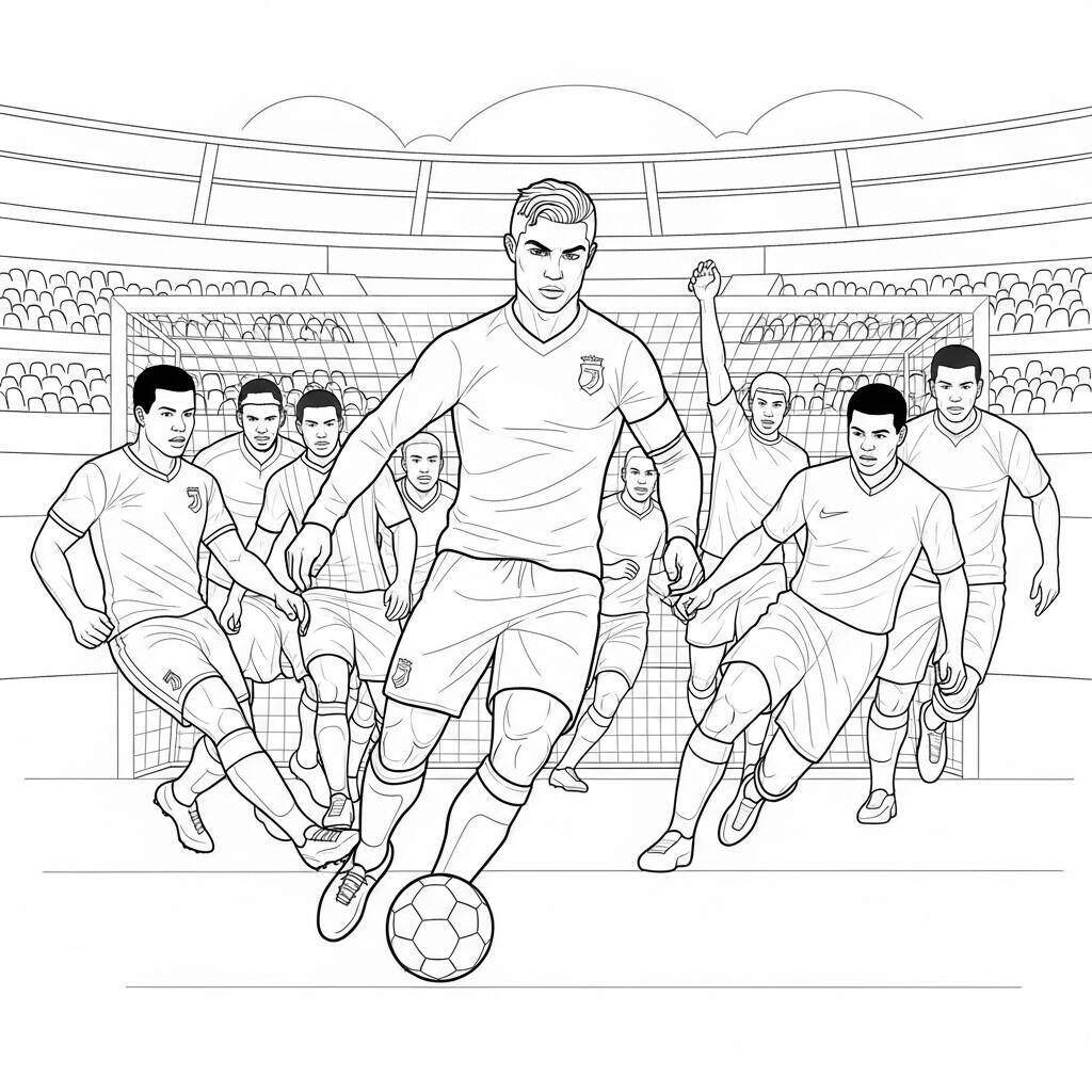 Desenho de Cristiano Ronaldo e Jogadores de Futebol para Colorir