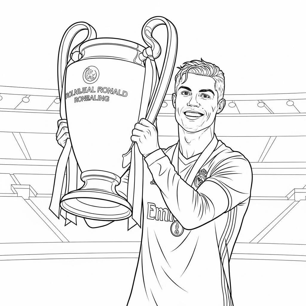 Desenho de Cristiano Ronaldo e a Taça da Liga para Colorir