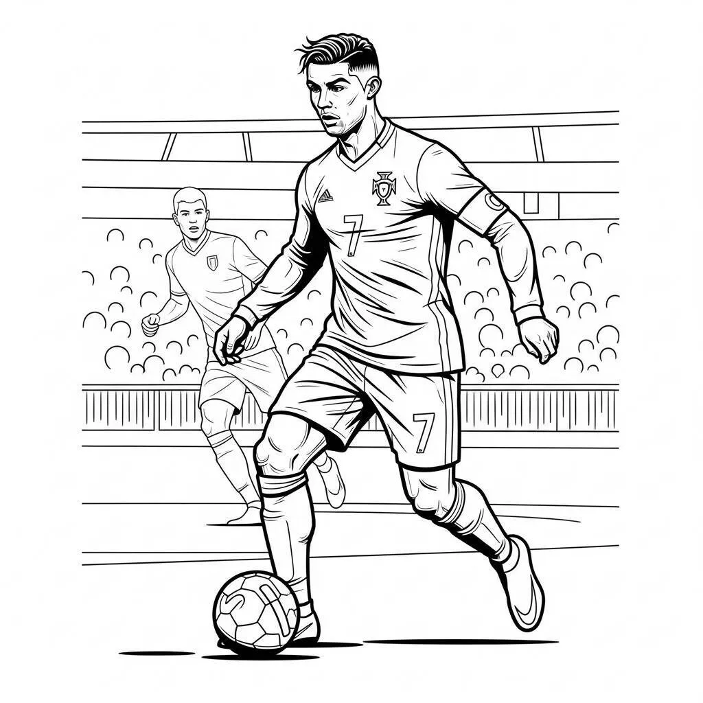Desenho de Cristiano Ronaldo em Ação em um Clássico para Colorir