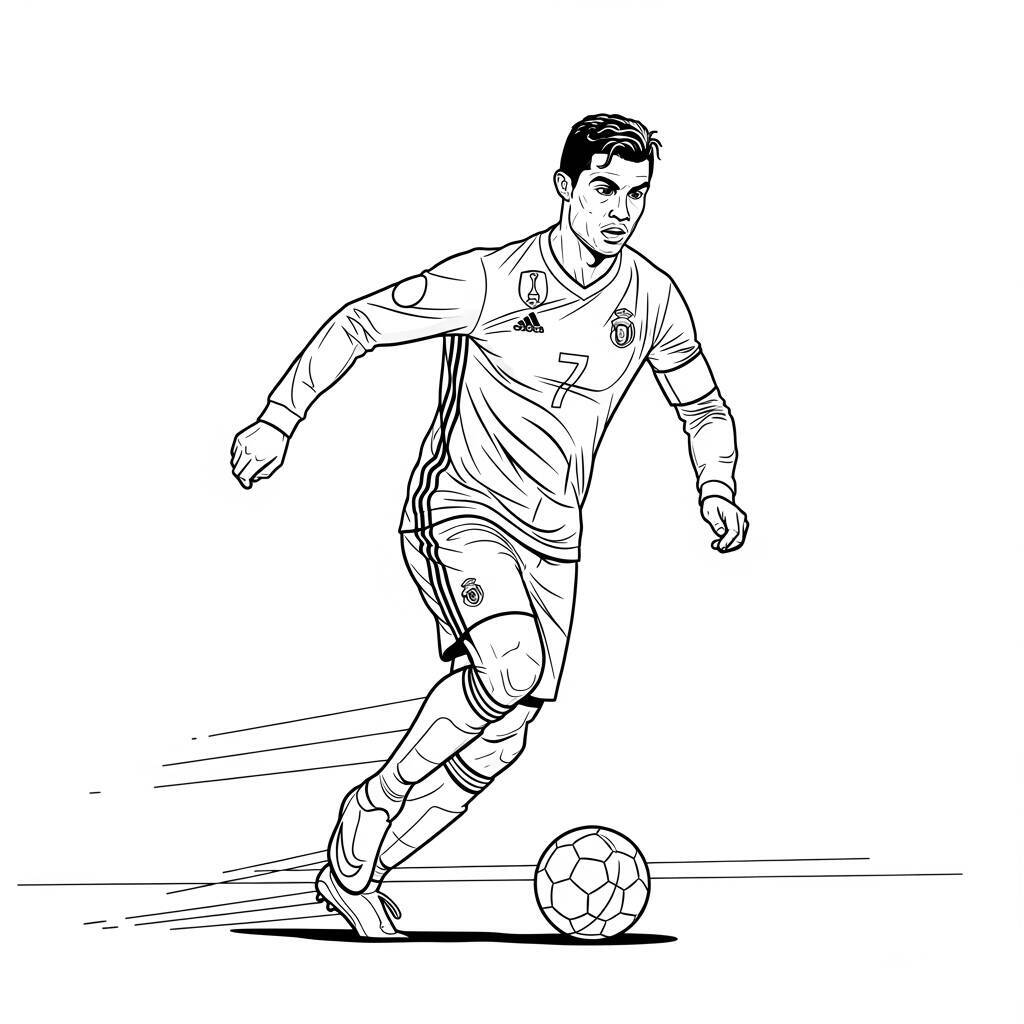 Desenho de Cristiano Ronaldo em Ação para Colorir