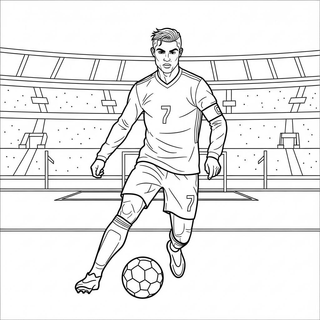 Desenho de Cristiano Ronaldo em Campo para Colorir