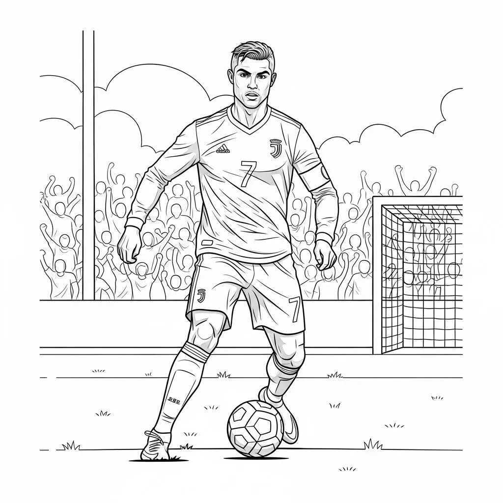 Desenho de Cristiano Ronaldo em Jogo de Futebol para Colorir