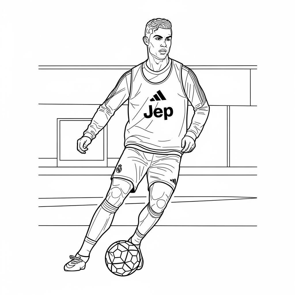 Desenho de Cristiano Ronaldo em Treinamento para Colorir